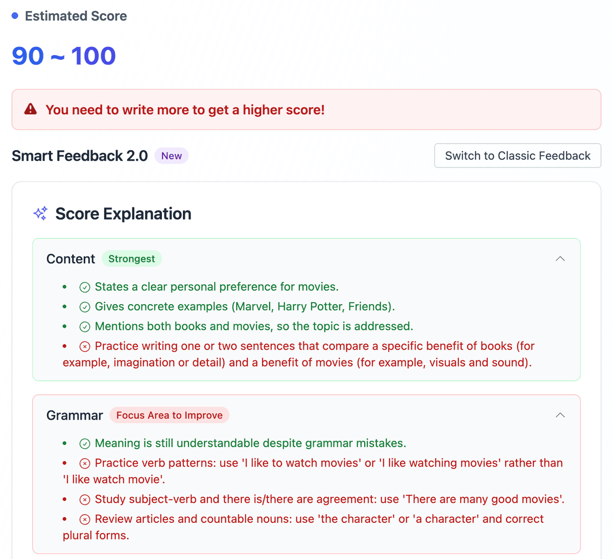 Instant AI Scoring & Detailed Feedback