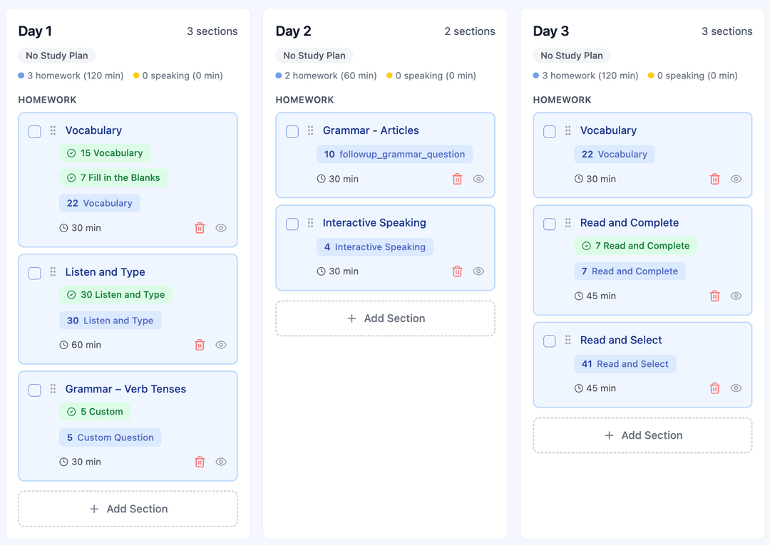 Personalized Study Plans Interface